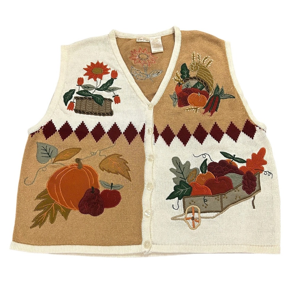 Bobbie Brooks Harvest Knit Vest Pumpkin Fall Cottagecore 22W/24W